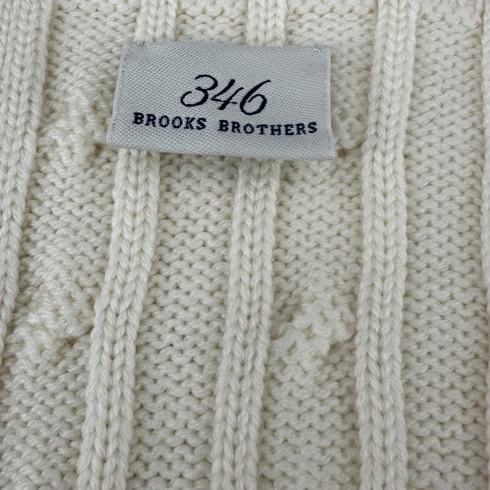 Brooks Brothers 346 Cream Cable Knit Scarf Neutral Winter Unisex Cottagecore